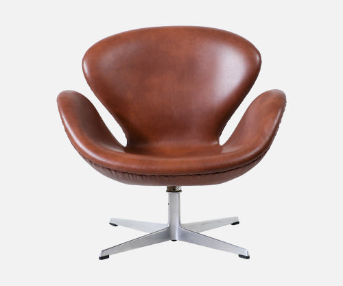 Vintage Arne Jacobsen Cognac Leather "Swan" Chair for Fritz Hansen