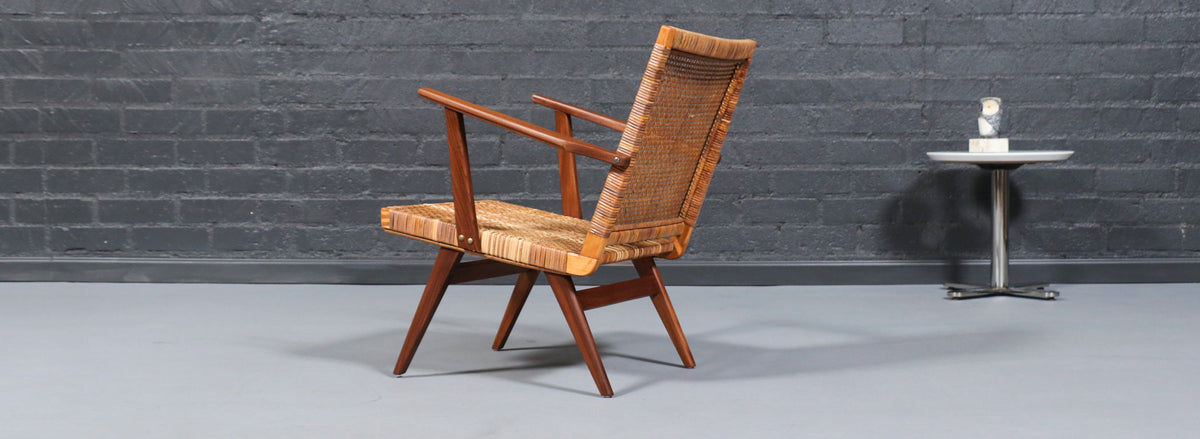 Mid-Century Dutch Modern Cane & Teak Lounge Chair