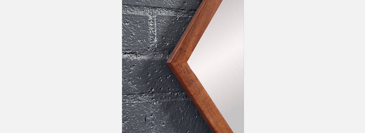 Mid-Century Modern Diamond Shape Walnut Wood Mirror