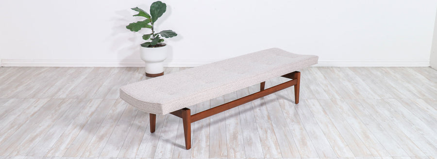 Jens Risom Tufted Bench with Floating Walnut Base