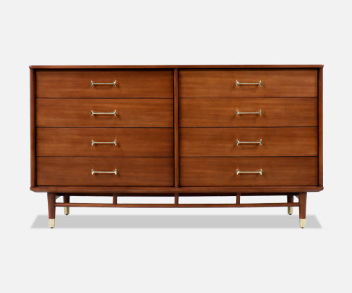 Milo Baughman Walnut Dresser with Brass Handles for Drexel 