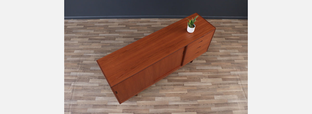 Mid-Century Danish Modern Teak Credenza w/ Sliding Doors