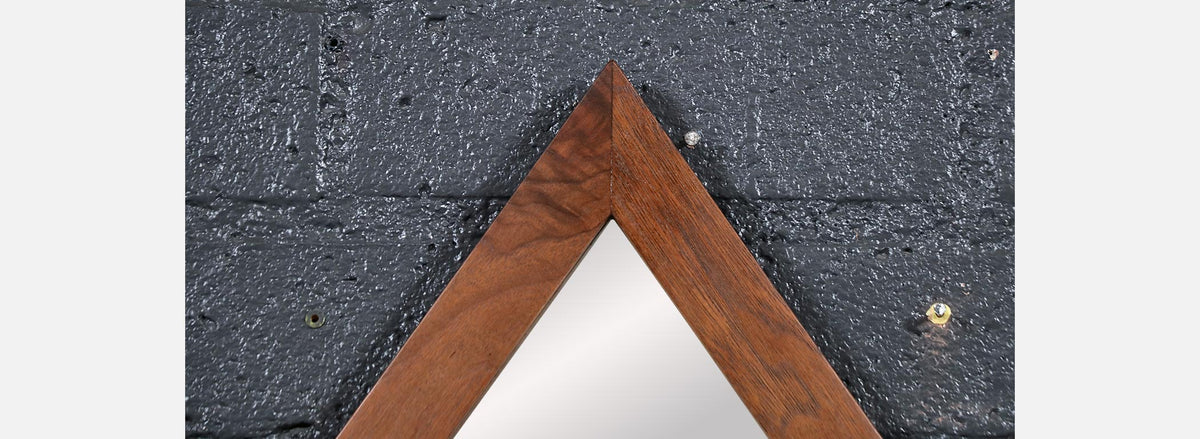 Mid-Century Modern Sculpted Diamond Shape Walnut Mirror