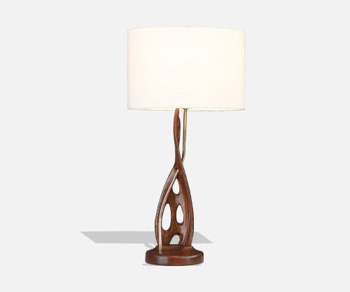 Mid-Century Modern Sculpted Wood & Brass Table Lamp by Lighthouse Co.