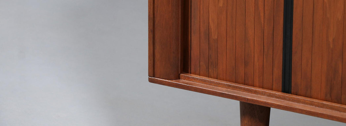 California Modernist Walnut Tambour-Door Credenza by Barzilay