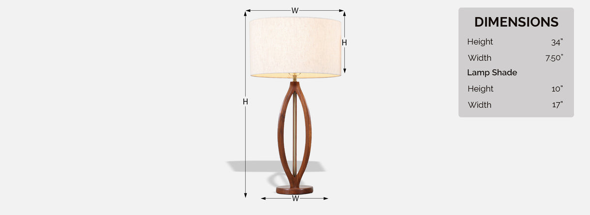 Mid-Century Modern Sculpted Walnut with Brass Accent Table Lamps