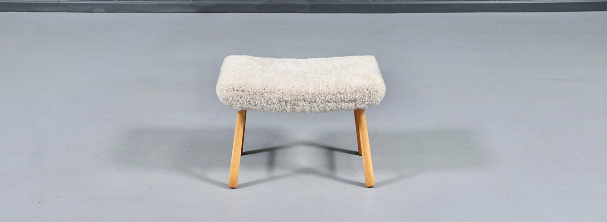 Scandinavian Modern Sheepskin Stool 