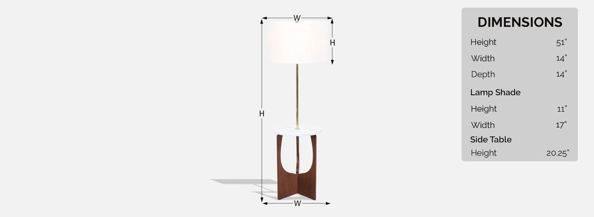 Mid-Century Modern Walnut Floor Lamp with Marble Side Table