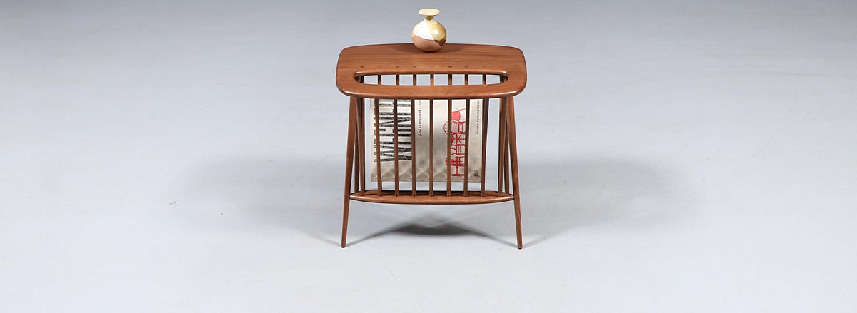 Arthur Umanoff Mid-Century Spindle Side Table With Magazine Shelf