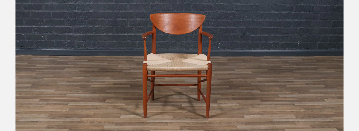 Peter Hvidt Model-317 Teak & Rush Chord Desk Arm Chair
