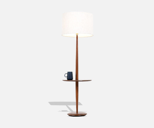 Vintage Sculpted Walnut Floor Lamp with Side Table by Laurel