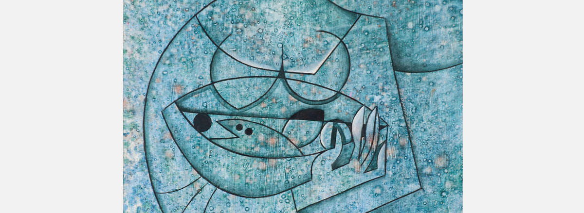 Mid-Century Modern Abstract Blue Women Painting by Larry Maschino