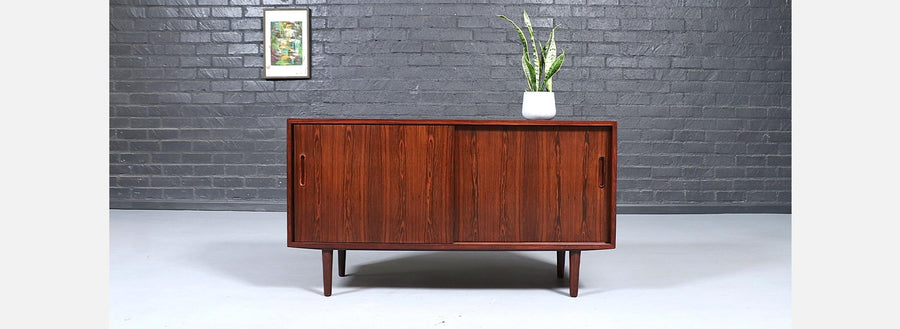Danish Modern Rosewood Credenza w/ Sliding Doors by Carlo Jensen