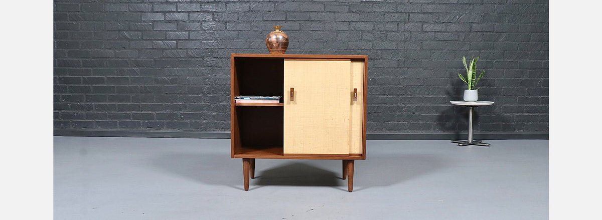 Stanley Young Walnut & Grasscloth Credenza for Glenn of California