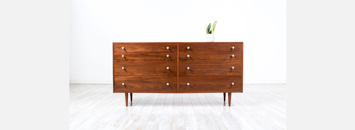 California Modern Walnut Dresser with Tulip Style Pulls by Milo Baughman