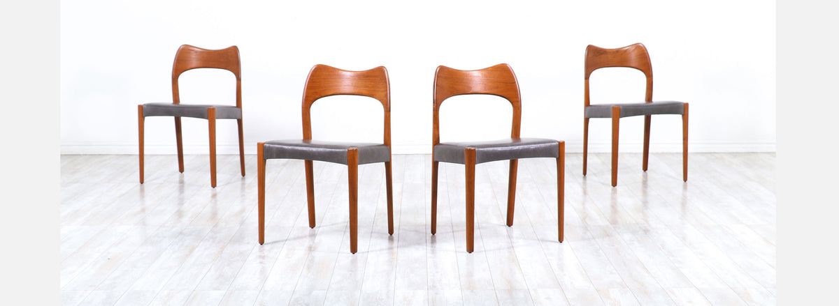 Arne Hovmand-Olsen Teak & Leather Dining Chairs for Mogens Kold
