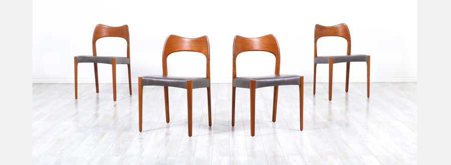 Arne Hovmand-Olsen Teak & Leather Dining Chairs for Mogens Kold