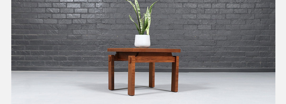Mid Century Floating Top Walnut & Live Edge Side Tables by Lane