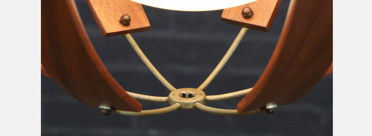 Mid-Century Modern Walnut & Brass Orb Pendant Chandelier 