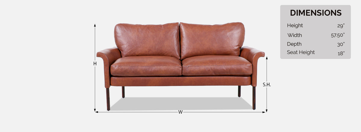 Hans Olsen Cognac Leather & Rosewood Love Seat Sofa