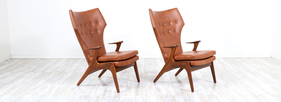 Kurt Østervig Cognac Leather Wing Chairs for Rolschau Mobler