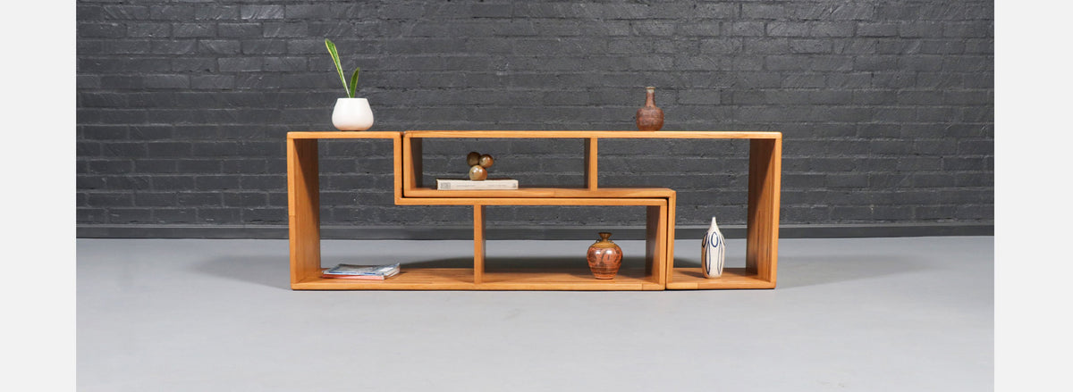 Mid-Century Modern Modular Oak Bookshelf Credenza 