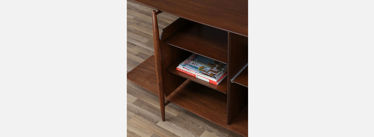 Mid-Century Modern Sculpted Walnut Tier Bookshelf