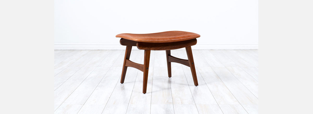 Danish Modern Teak & Cognac Leather Stools by Fredly Mobelfabrik