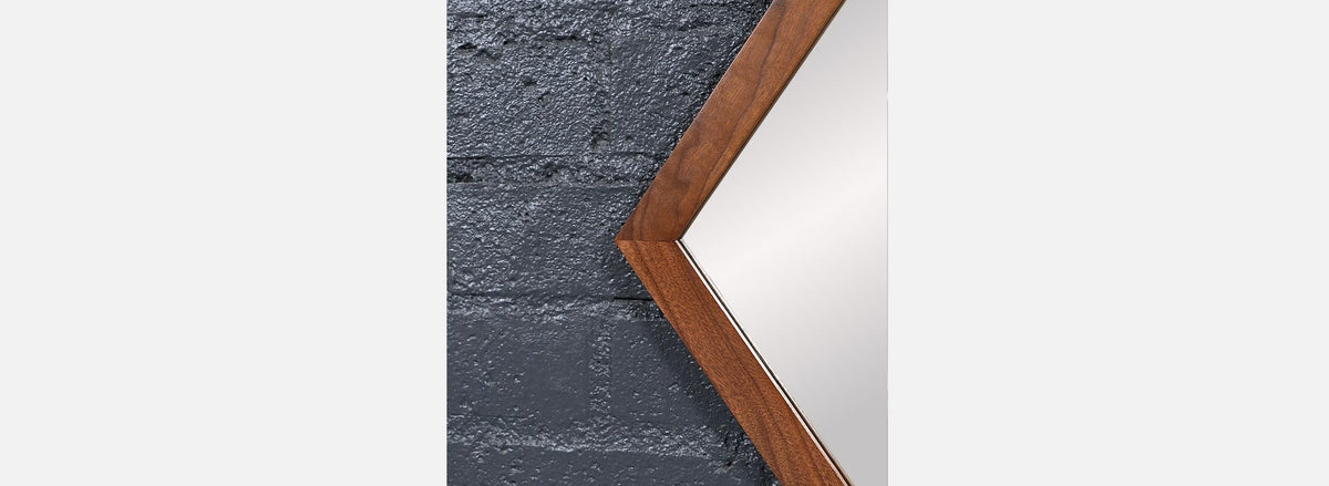 Mid-Century Modern Sculpted Diamond Shape Walnut Mirror