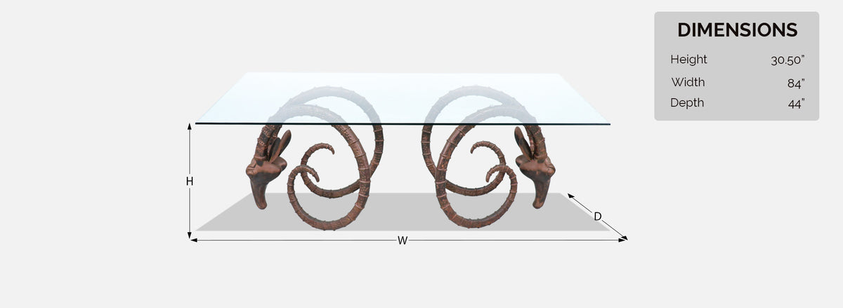 Mid-Century Modern Bronze Rams Head Ibex Dining Table
