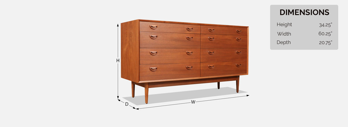 Mid-Century Danish Modern Teak 8-Drawer Dresser