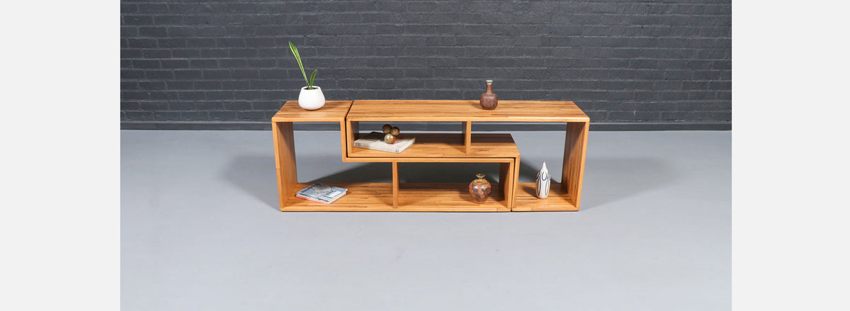 Mid-Century Modern Modular Oak Bookshelf Credenza 