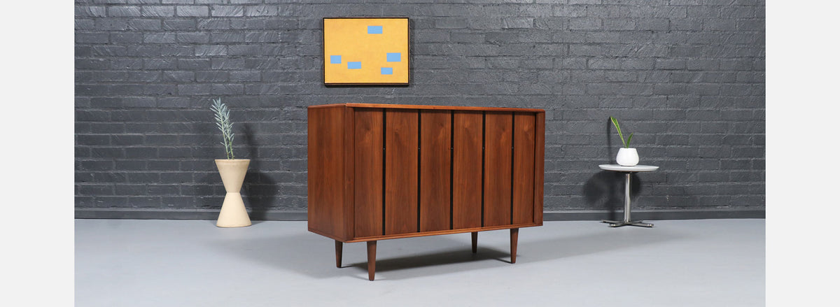 California Modernist Tambour-Door Walnut Credenza by Barzilay