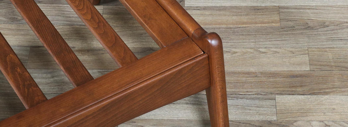 Mid-Century Modern Sculpted Walnut & Tweed Stool