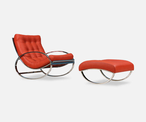 Renato Zevi Chrome & Leather Rocking Chair with Ottoman for Selig