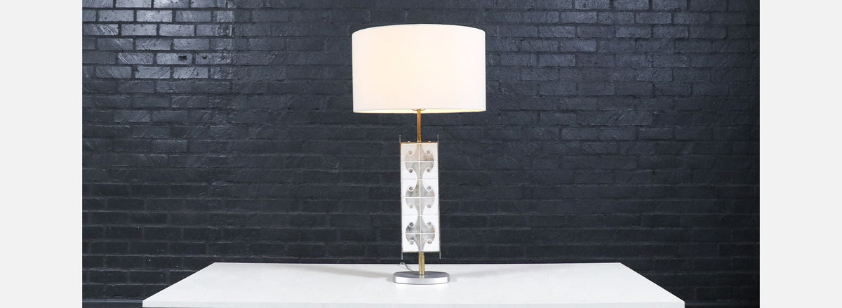 Mid-Century Modern Mosaic Tile & Steel Table Lamp