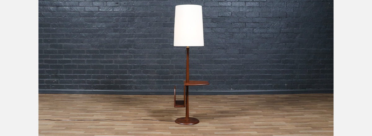 Laurel Walnut Floor Lamp w/ Magazine Holder & Tray Table