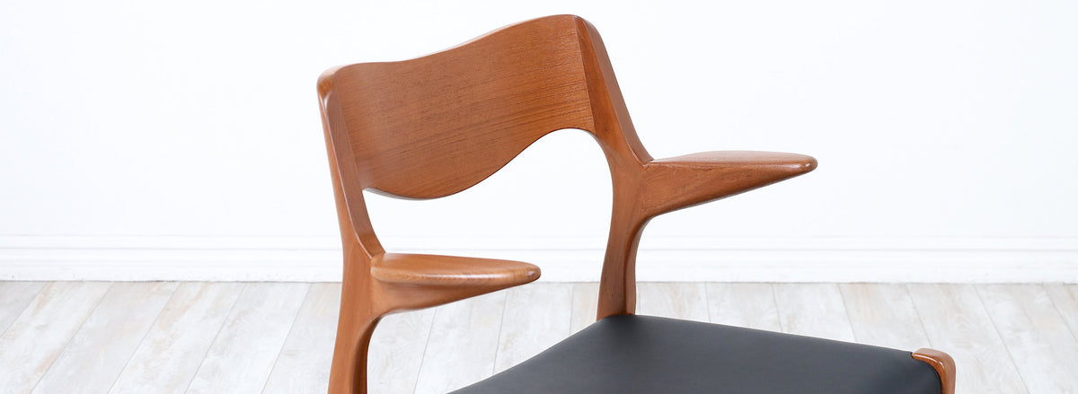 Niels Møller Model-71 Leather & Teak Arm Chairs for J.L. Møllers