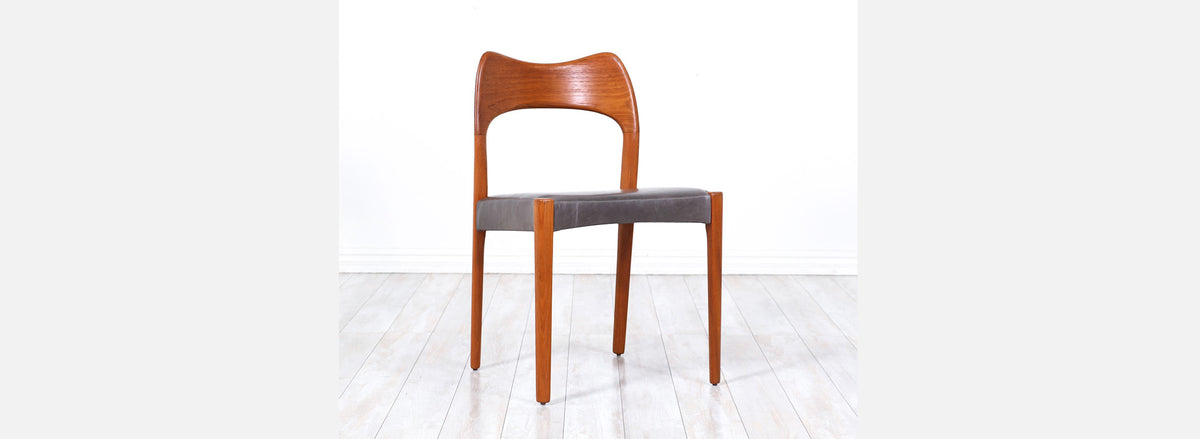Arne Hovmand-Olsen Teak & Leather Dining Chairs for Mogens Kold