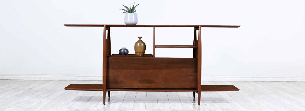 Mid-Century Modern Sculpted Walnut Tier Bookshelf