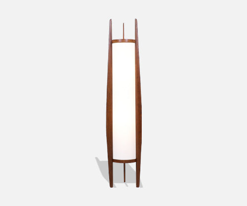 California Modern Sculpted Walnut Floor Lamp with New Linen Shade by Modeline