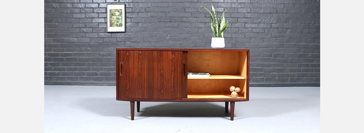 Danish Modern Rosewood Credenza w/ Sliding Doors by Carlo Jensen