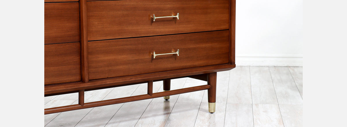 Milo Baughman Walnut Dresser with Brass Handles for Drexel 