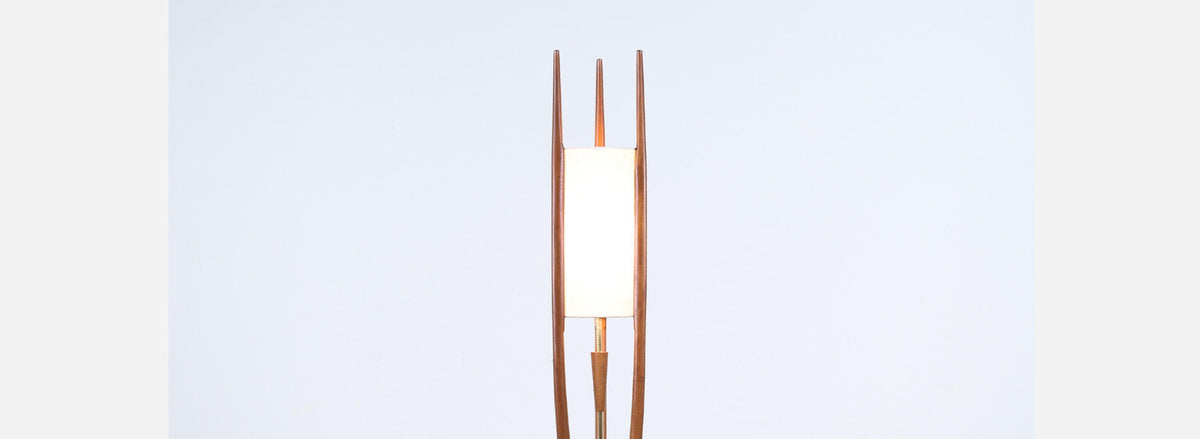 John Keal Sculpted Walnut Trident-Style Table Lamp for Modeline