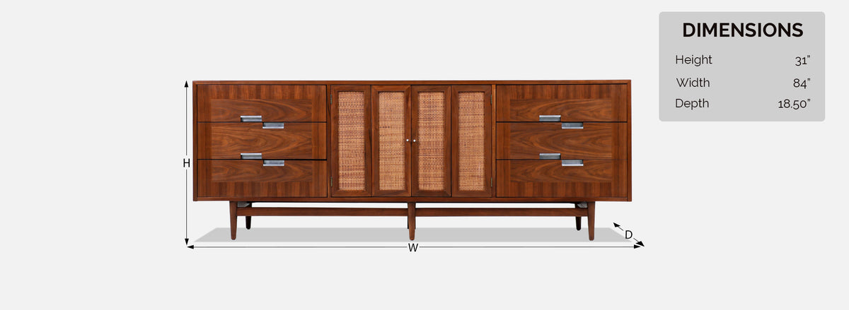 Merton Gershun Walnut & Cane Dresser with Bi-Folding Doors for American of Martinsville
