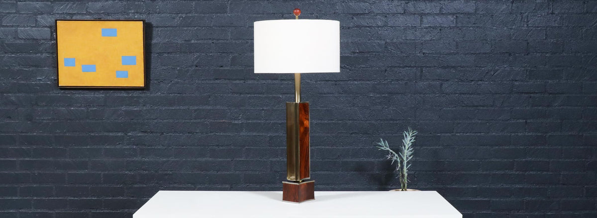 Laurel Sculptural Rosewood & Brass Table Lamp