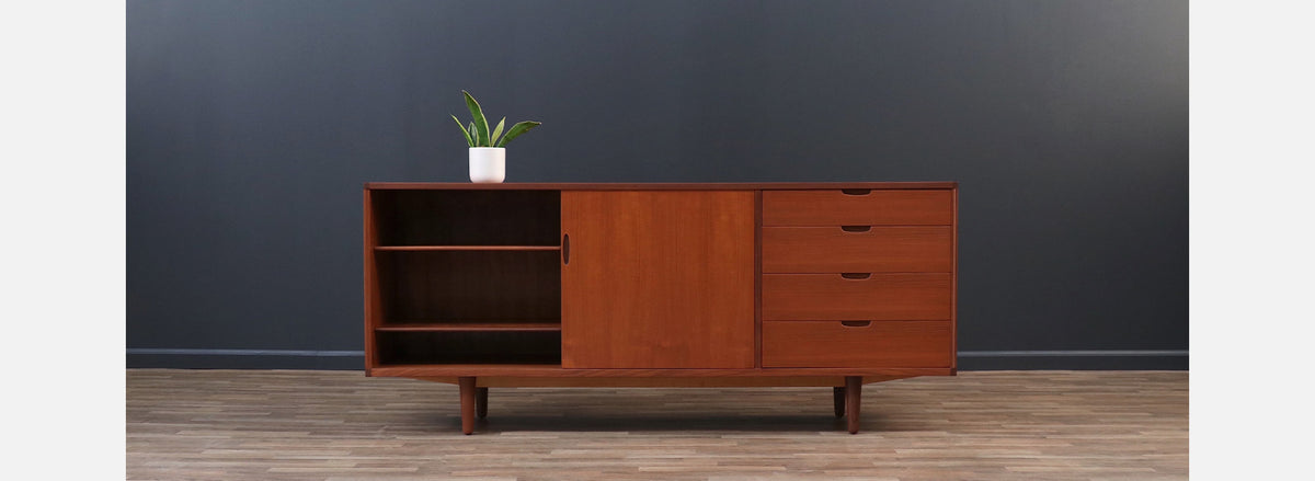 Mid-Century Danish Modern Teak Credenza w/ Sliding Doors