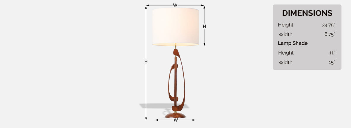 Mid-Century Sculpted Walnut Table Lamp with Brass Accent