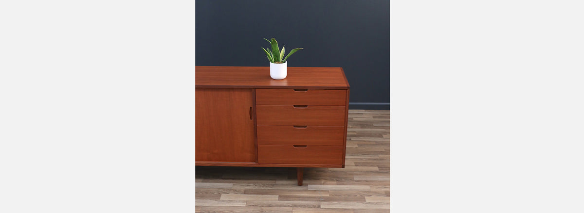 Mid-Century Danish Modern Teak Credenza w/ Sliding Doors