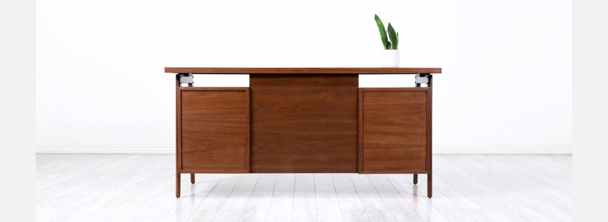 Mid-Century Modern Executive Walnut Desk with Floating Top
